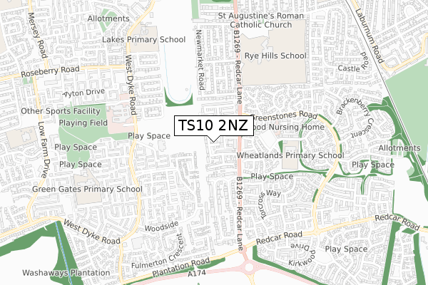 TS10 2NZ map - small scale - OS Open Zoomstack (Ordnance Survey)