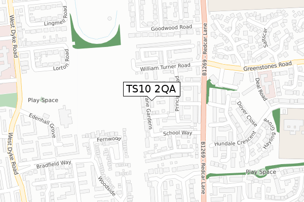 TS10 2QA map - large scale - OS Open Zoomstack (Ordnance Survey)