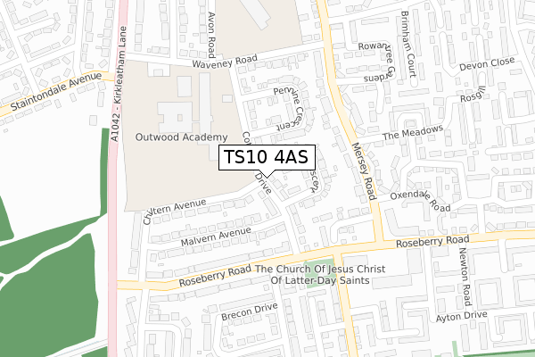 TS10 4AS map - large scale - OS Open Zoomstack (Ordnance Survey)