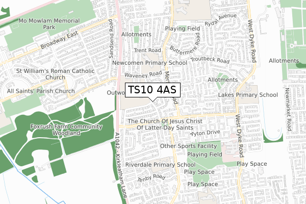 TS10 4AS map - small scale - OS Open Zoomstack (Ordnance Survey)