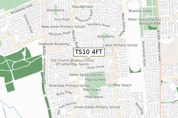 TS10 4FT map - small scale - OS Open Zoomstack (Ordnance Survey)