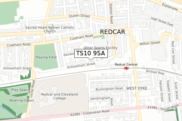 TS10 9SA map - large scale - OS Open Zoomstack (Ordnance Survey)