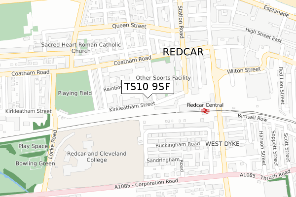 TS10 9SF map - large scale - OS Open Zoomstack (Ordnance Survey)