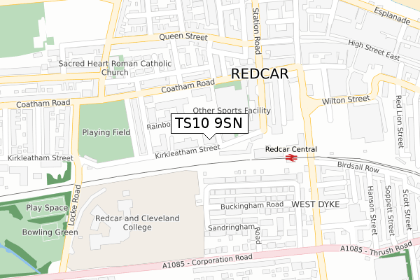 TS10 9SN map - large scale - OS Open Zoomstack (Ordnance Survey)