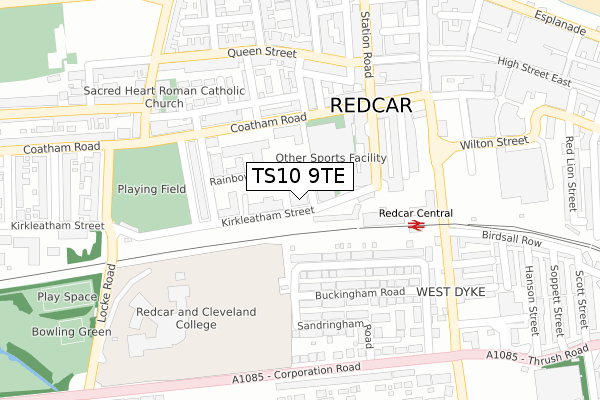 TS10 9TE map - large scale - OS Open Zoomstack (Ordnance Survey)