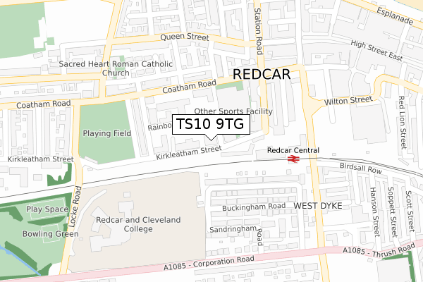 TS10 9TG map - large scale - OS Open Zoomstack (Ordnance Survey)