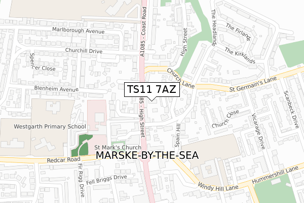 TS11 7AZ map - large scale - OS Open Zoomstack (Ordnance Survey)