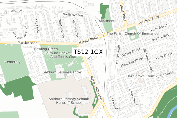 TS12 1GX map - large scale - OS Open Zoomstack (Ordnance Survey)