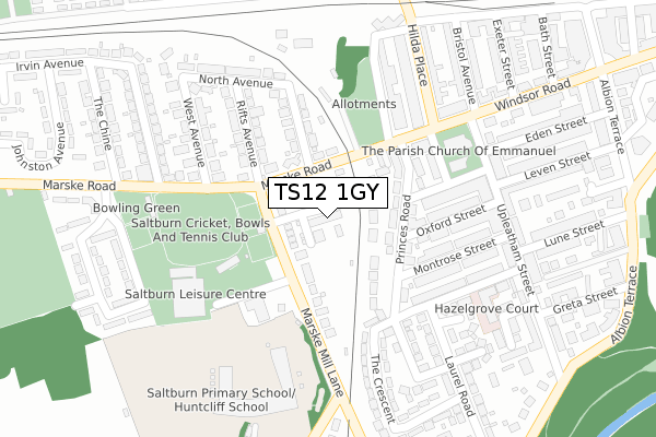 TS12 1GY map - large scale - OS Open Zoomstack (Ordnance Survey)