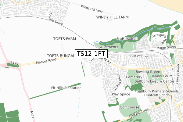 TS12 1PT map - small scale - OS Open Zoomstack (Ordnance Survey)