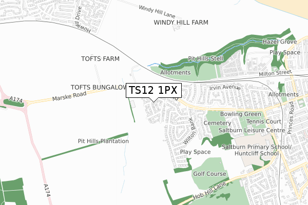 TS12 1PX map - small scale - OS Open Zoomstack (Ordnance Survey)