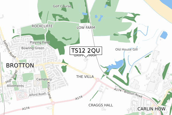 TS12 2QU map - small scale - OS Open Zoomstack (Ordnance Survey)