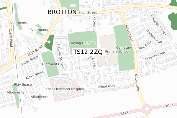 TS12 2ZQ map - large scale - OS Open Zoomstack (Ordnance Survey)