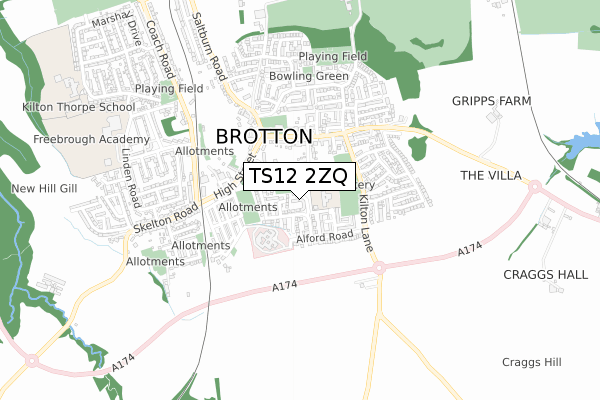 TS12 2ZQ map - small scale - OS Open Zoomstack (Ordnance Survey)