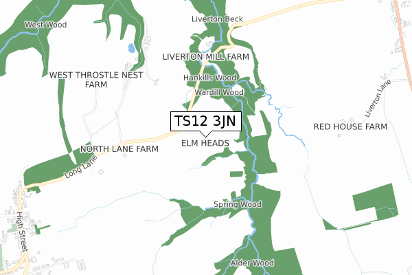 TS12 3JN map - small scale - OS Open Zoomstack (Ordnance Survey)