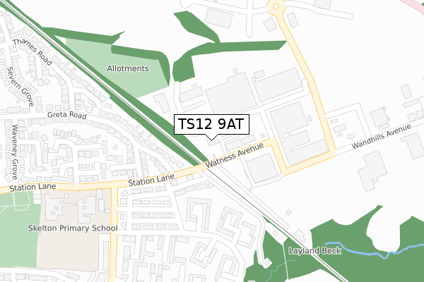 TS12 9AT map - large scale - OS Open Zoomstack (Ordnance Survey)