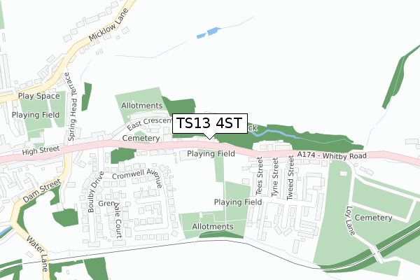 TS13 4ST map - large scale - OS Open Zoomstack (Ordnance Survey)