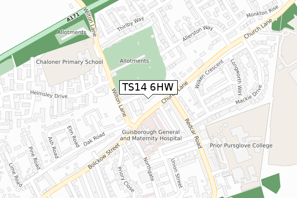 TS14 6HW map - large scale - OS Open Zoomstack (Ordnance Survey)