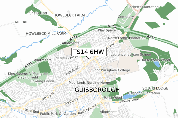 TS14 6HW map - small scale - OS Open Zoomstack (Ordnance Survey)