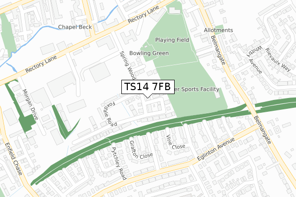 TS14 7FB map - large scale - OS Open Zoomstack (Ordnance Survey)