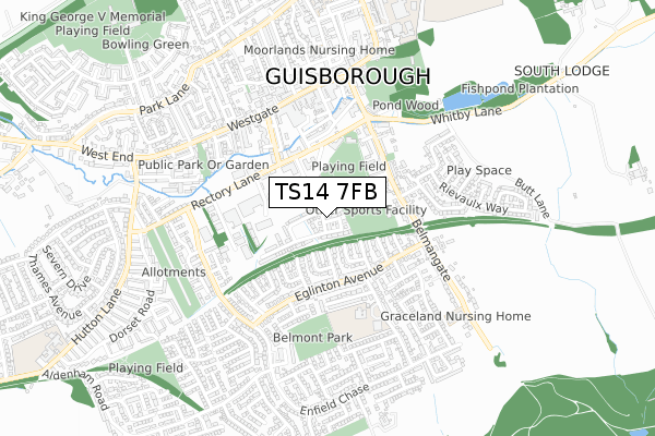 TS14 7FB map - small scale - OS Open Zoomstack (Ordnance Survey)