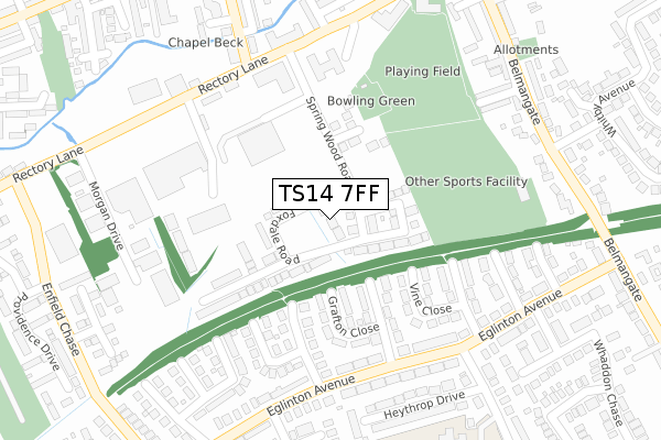 TS14 7FF map - large scale - OS Open Zoomstack (Ordnance Survey)