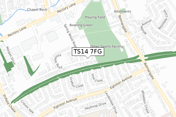 TS14 7FG map - large scale - OS Open Zoomstack (Ordnance Survey)