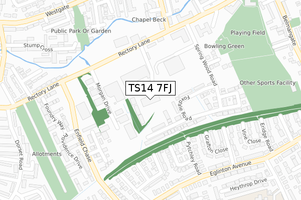 TS14 7FJ map - large scale - OS Open Zoomstack (Ordnance Survey)