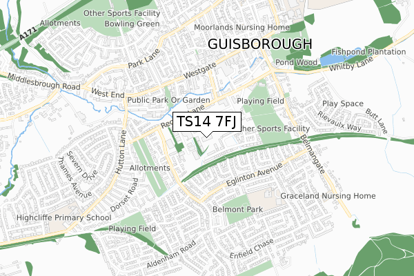 TS14 7FJ map - small scale - OS Open Zoomstack (Ordnance Survey)