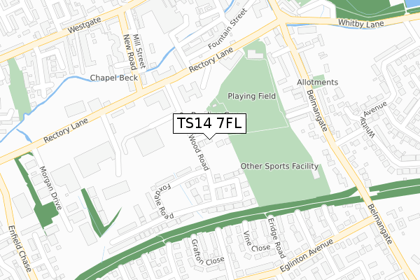 TS14 7FL map - large scale - OS Open Zoomstack (Ordnance Survey)