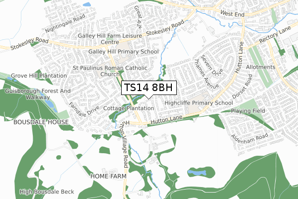 TS14 8BH map - small scale - OS Open Zoomstack (Ordnance Survey)