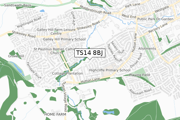 TS14 8BJ map - small scale - OS Open Zoomstack (Ordnance Survey)