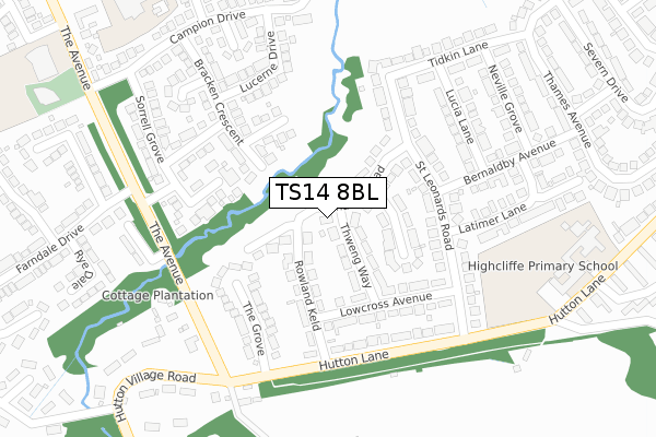 TS14 8BL map - large scale - OS Open Zoomstack (Ordnance Survey)