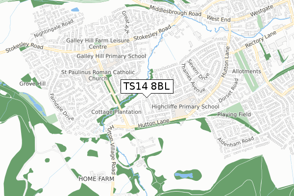 TS14 8BL map - small scale - OS Open Zoomstack (Ordnance Survey)