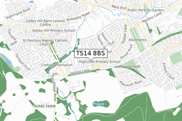 TS14 8BS map - small scale - OS Open Zoomstack (Ordnance Survey)