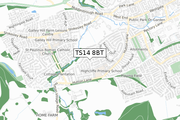 TS14 8BT map - small scale - OS Open Zoomstack (Ordnance Survey)