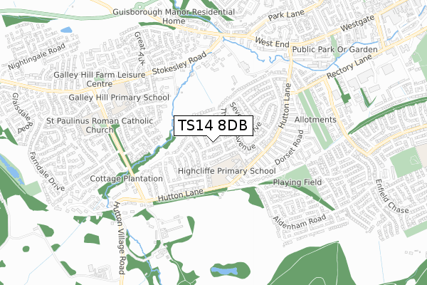 TS14 8DB map - small scale - OS Open Zoomstack (Ordnance Survey)