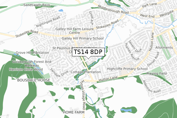 TS14 8DP map - small scale - OS Open Zoomstack (Ordnance Survey)