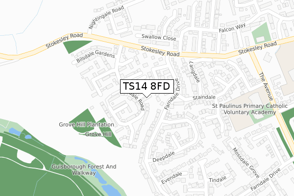 TS14 8FD map - large scale - OS Open Zoomstack (Ordnance Survey)