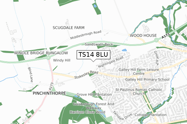 TS14 8LU map - small scale - OS Open Zoomstack (Ordnance Survey)