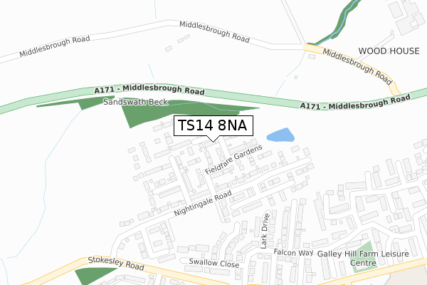 TS14 8NA map - large scale - OS Open Zoomstack (Ordnance Survey)