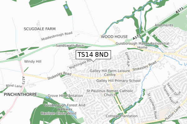 TS14 8ND map - small scale - OS Open Zoomstack (Ordnance Survey)