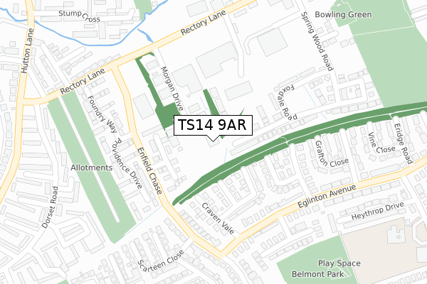 TS14 9AR map - large scale - OS Open Zoomstack (Ordnance Survey)