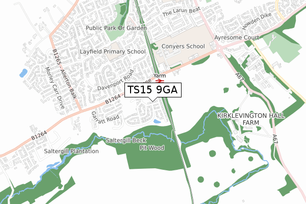 TS15 9GA map - small scale - OS Open Zoomstack (Ordnance Survey)