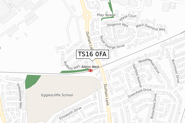 TS16 0FA map - large scale - OS Open Zoomstack (Ordnance Survey)