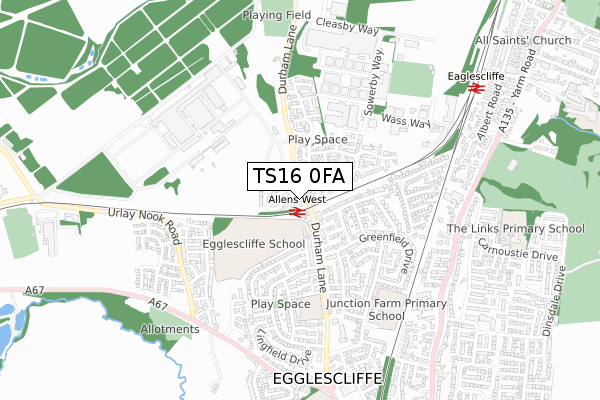 TS16 0FA map - small scale - OS Open Zoomstack (Ordnance Survey)