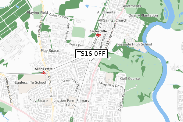 TS16 0FF map - small scale - OS Open Zoomstack (Ordnance Survey)