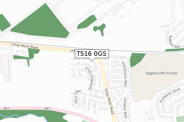 TS16 0GS map - large scale - OS Open Zoomstack (Ordnance Survey)