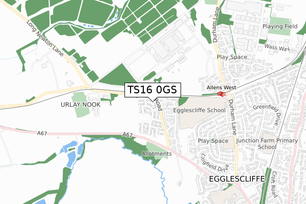 TS16 0GS map - small scale - OS Open Zoomstack (Ordnance Survey)