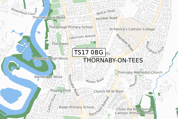 TS17 0BG map - small scale - OS Open Zoomstack (Ordnance Survey)